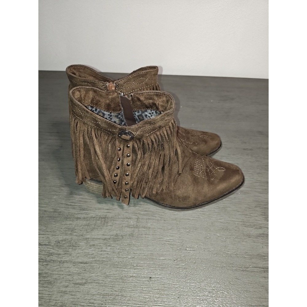 Roper women's brown suede faux leather "Fringy" western booties,Size 6 - Picture 2 of 8